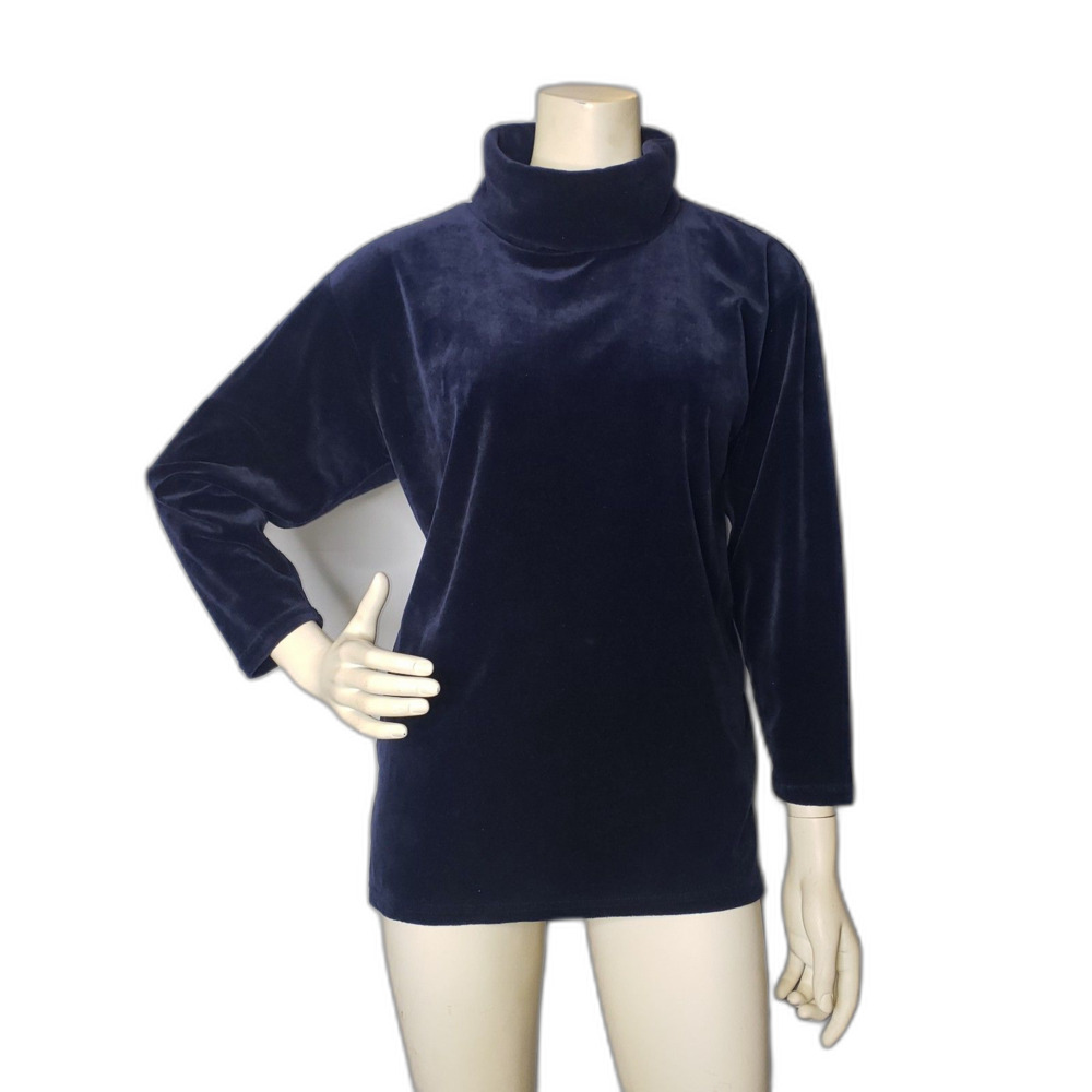 Vintage 90's Sag Harbor Navy Blue Velour Turtleneck Top Womens Size Medium